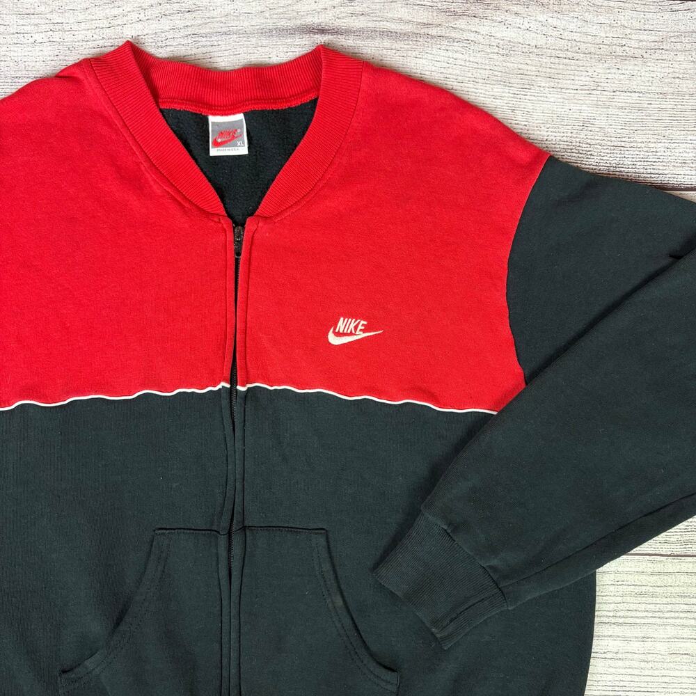 Vintage 1990s Nike Gray Tag Red & Black Zip Up Jacket